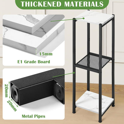 Extra Tall Plant Stand Indoor,40 Inch Plant Stands,3 Tier Metal Plant Stand with Heavy Duty Wood and Metal Mesh Shelf,Marble White and Black