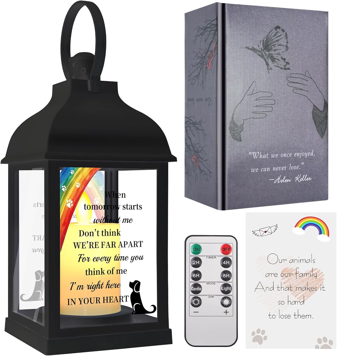 Dog Memorial Gifts with Remote - Sympathy Bereavement Gifts for Loss of Dog, Rainbow Bridge Memorial Lantern for Grieving Pet Owner