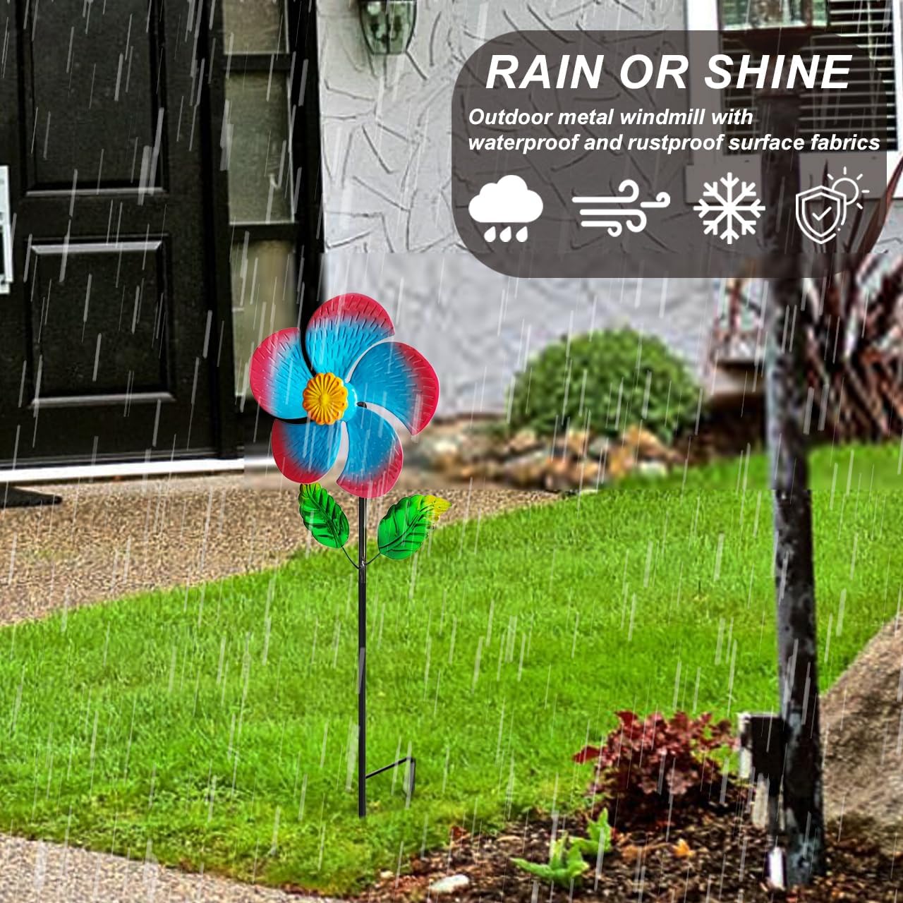 Garden Wind Spinners & Metal Wind Sculptures - Outdoor Windmill Decor with Vibrant Red & Blue, Yard Art for Patio Lawn Garden Ornament, Dynamic Wind Spinner Sculpture for Landscape 1Pack