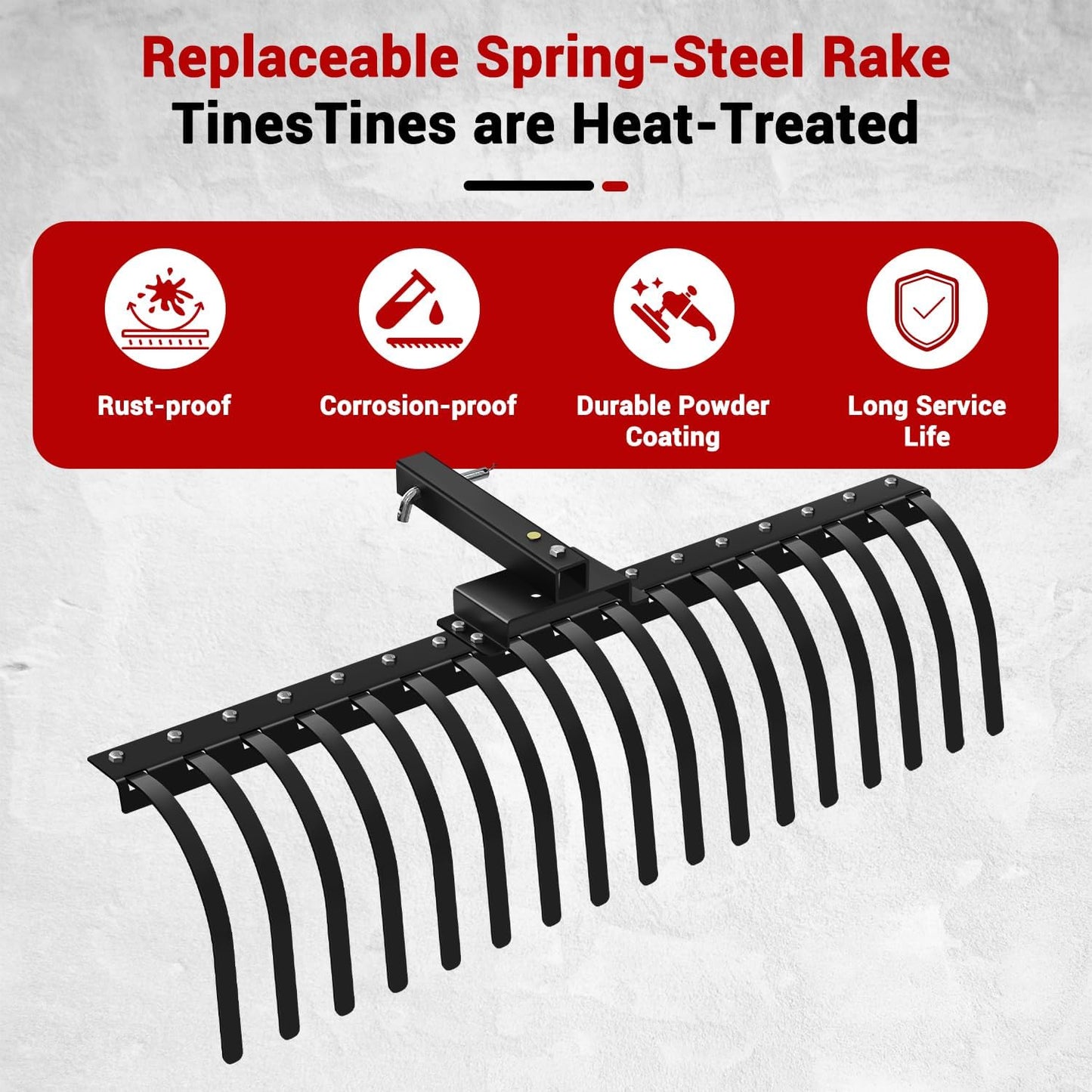 48" Durable Tow Behind Landscape Rake Tractors Rake Fits 2" Receiver for Lawn Tractors or ATV/UTV，Black
