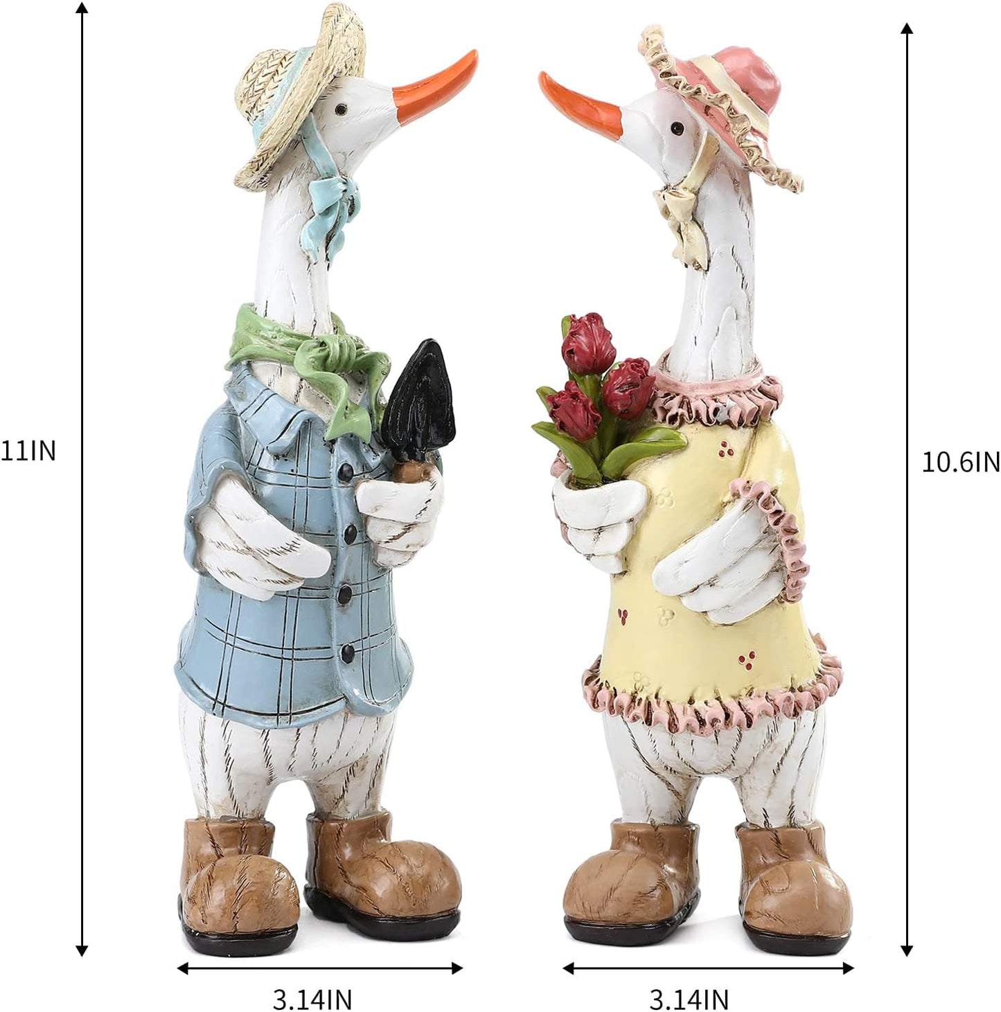 Garden Statues Couple Duck, Funny Cartoon Duck Garden Statues Indoor Outdoor Decorations Cute Ducks Art Décor Goose for Yard Home Garden Patio and Office (2- Pack)