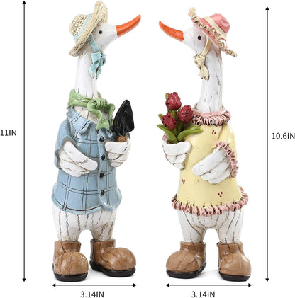Garden Statues Couple Duck, Funny Cartoon Duck Garden Statues Indoor Outdoor Decorations Cute Ducks Art Décor Goose for Yard Home Garden Patio and Office (2- Pack)