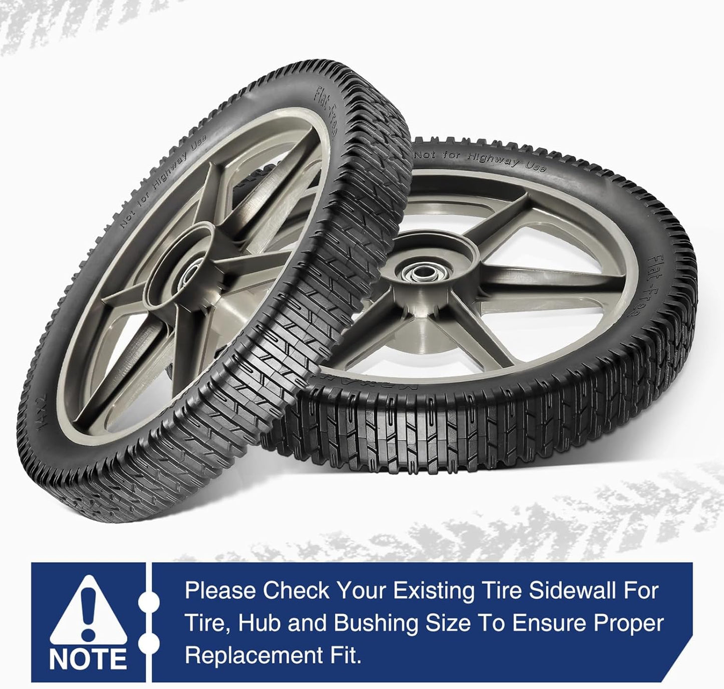 MaxAuto 14 x 1.75" Spoked Plastic Wheel with Tire Replacement for Craftsman Mower, Wheelbarrow, Trimmer, Push Mower, Pressure Washer, 1.75" Offset Hub Length,1/2" inside Bearing, 2 Pack