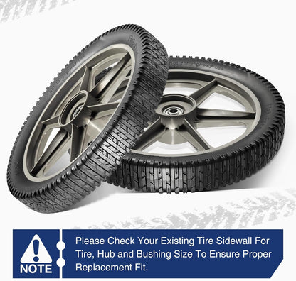 MaxAuto 14 x 1.75" Spoked Plastic Wheel with Tire Replacement for Craftsman Mower, Wheelbarrow, Trimmer, Push Mower, Pressure Washer, 1.75" Offset Hub Length,1/2" inside Bearing, 2 Pack