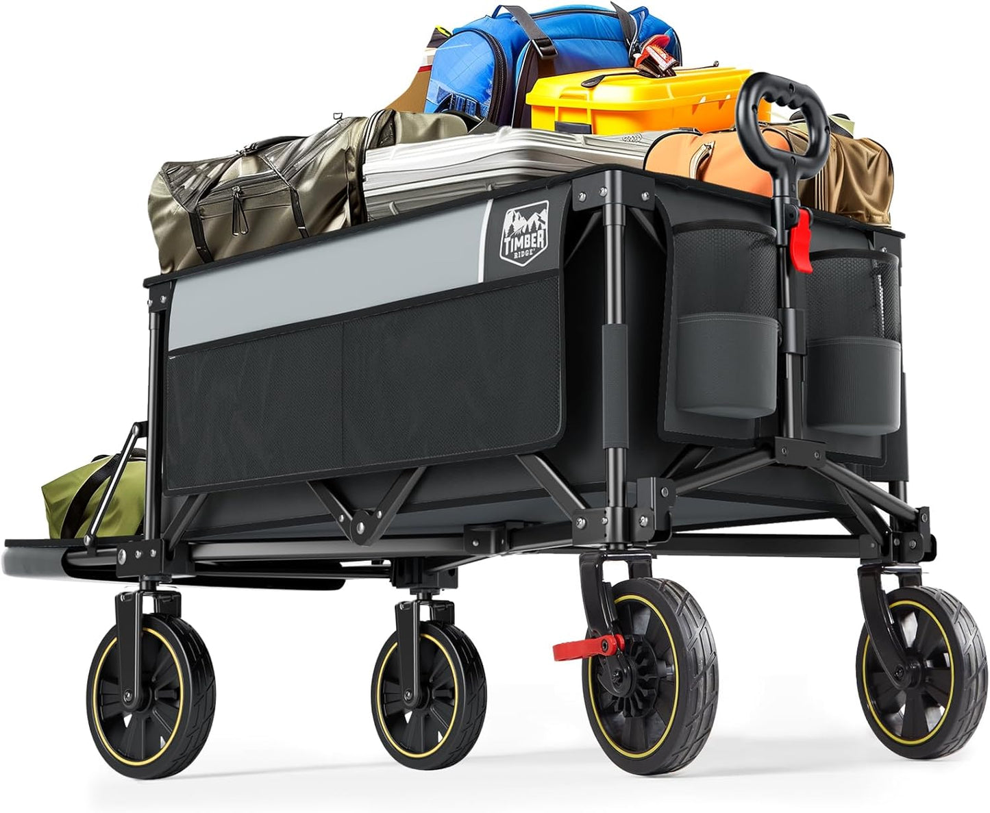 TIMBER RIDGE 49" Extra Long Collapsible Folding Wagon with Tailgate and Brakes, 250L Capacity All-Terrain Wagon Carts Foldable, 300lbs Portable Cart for Dog, Garden, Outdoor Camping Sports, Grey