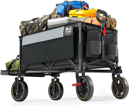 TIMBER RIDGE 49" Extra Long Collapsible Folding Wagon with Tailgate and Brakes, 250L Capacity All-Terrain Wagon Carts Foldable, 300lbs Portable Cart for Dog, Garden, Outdoor Camping Sports, Grey