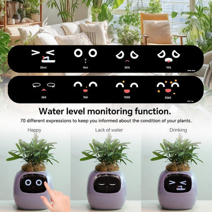 Smart Pet Planter, Smart Plant Pot, With Artificial Intelligence, Time Weather Display, And Multiple Expressions Animation,Lovely Plant Companion, For Desktop Decoration, Gifts,Plant-Free (Pink)