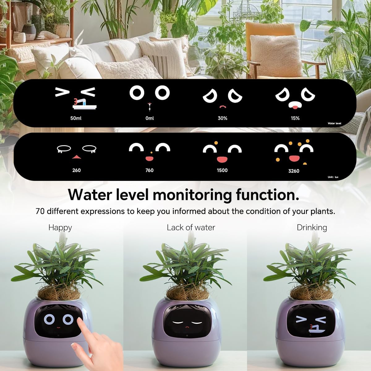 Smart Pet Planter, Smart Plant Pot, With Artificial Intelligence, Time Weather Display, And Multiple Expressions Animation,Lovely Plant Companion, For Desktop Decoration, Gifts,Plant-Free (Yellow)
