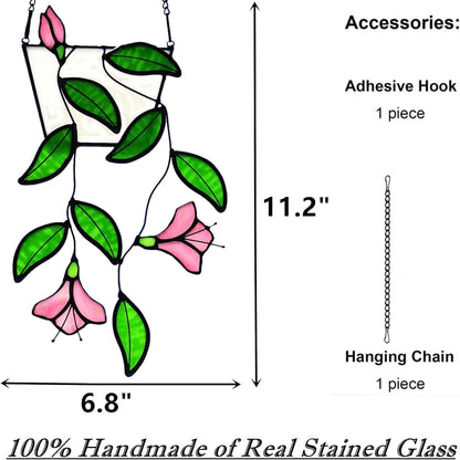 Plants Flower Stained Glass Window Hanging, Artificial Plants Sun Catchers Indoor Window, Stain Glass Suncatcher Hanging,Handcrafted Home Decor