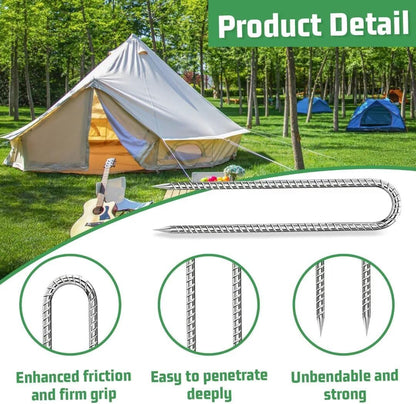 Rebar-Stakes-12-Inch, Ground Stakes Heavy Duty U-Hook Galvanized Anti-Rust Ground Anchors for Camping Tent Trampoline Accessories Dog Fence Chicken Coop Deer Fence 4pcs