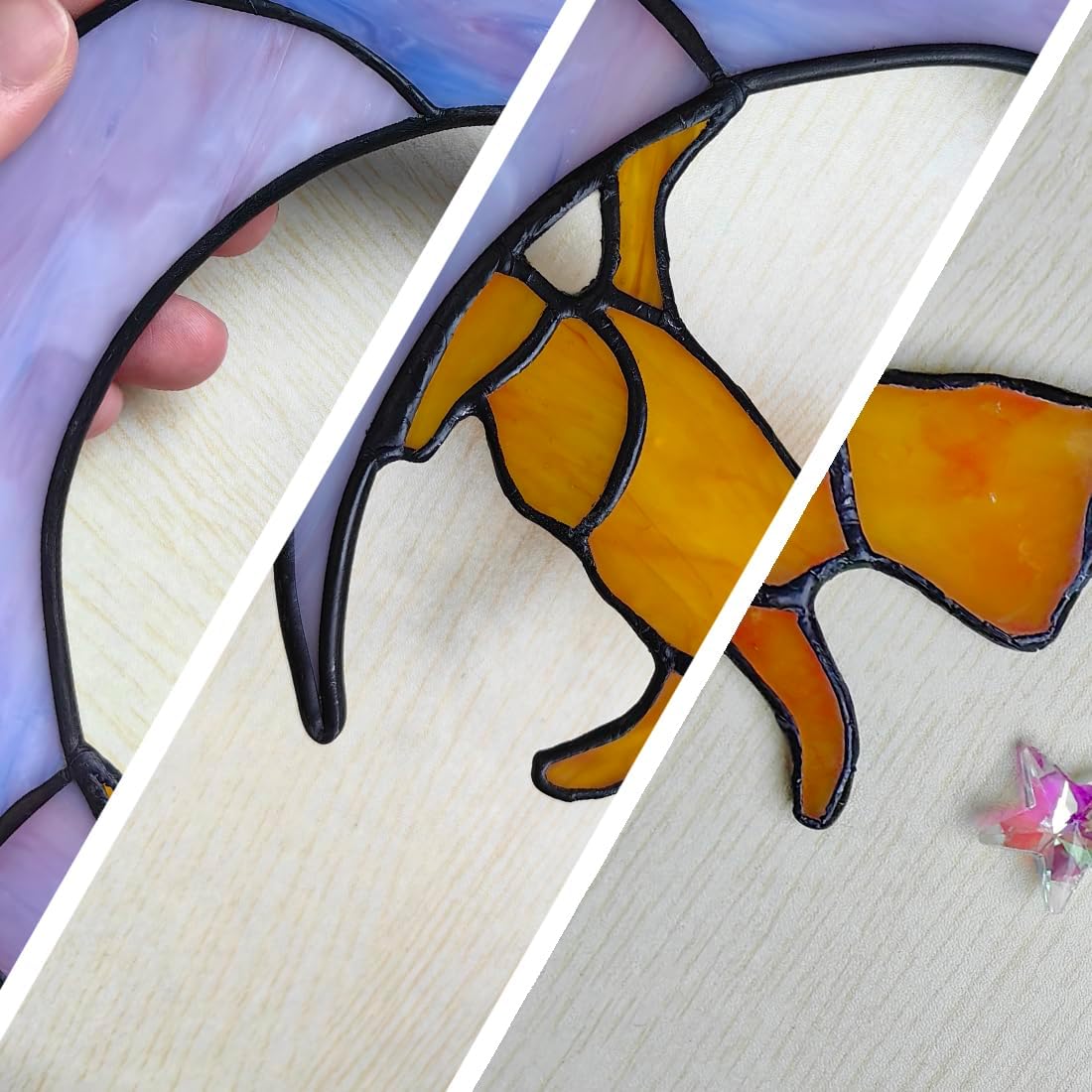 Orange Cat Gifts Suncatchers for Windows Hanging,6.7“x6.1 Funny Stained Glass Windows Hanging,Orange Cat Gifts for Women,Memorial,Birthday,Christmas