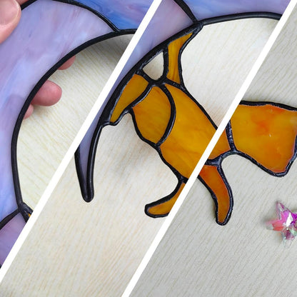 Orange Cat Gifts Suncatchers for Windows Hanging,6.7“x6.1 Funny Stained Glass Windows Hanging,Orange Cat Gifts for Women,Memorial,Birthday,Christmas