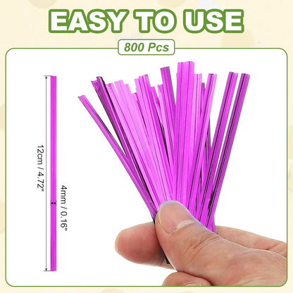 PATIKIL Bag Twist Ties 5 Inch, 800 Pcs Metallic Bread Ties for Treat Plastic Bags Gift Wrapping Candy Coffee Bag Plant Party Cake Favor, Purple