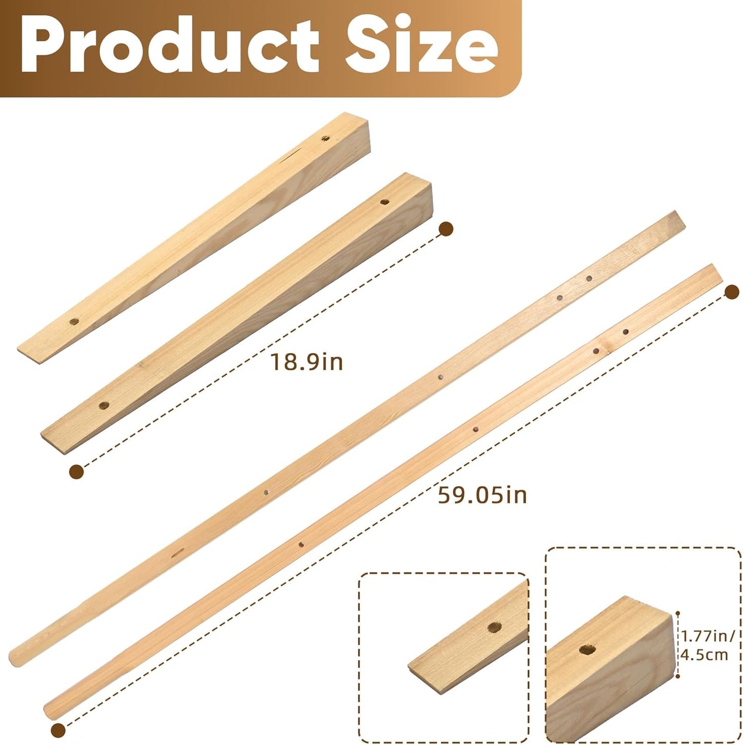 uyoyous 1 Pair Wheelbarrow Handles Replacement 59" Wood Wheel Barrow Replacement Handle Kit with 2 Wheelbarrow Wedge Heavy Duty Wood with Tough Seal Coat and Pre Drilled Holes, Easy to Install
