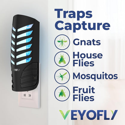 VEYOFLY Fruit Fly Traps for Indoors, Fly Trap Indoor, (4 Device + 12 Refills) Fly Catcher Indoor, Gnat Traps for House Indoor, Fly Trap, Plug in Light Flying Insect Trap, Bug Killer