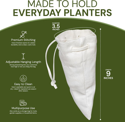 Cloth Hanging Plant Bag – Reusable Natural Hemp Fiber Flower Pot Holder for Indoor & Outdoor Use – Fits 3.5 Inch Pots – Strong Drawstring – Ideal for Vertical Gardens, Orchids & Herbs 1-Pack