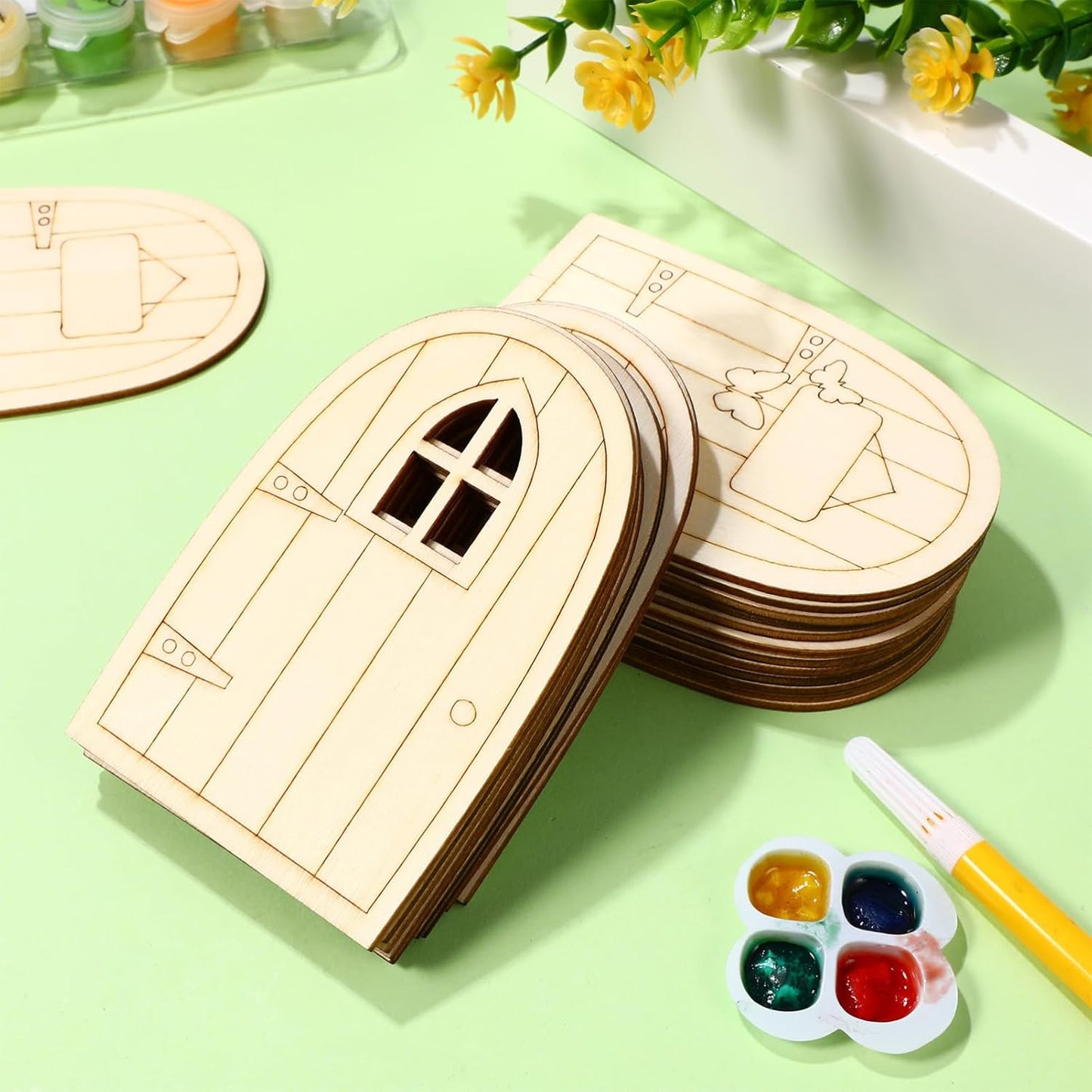 36pcs Mini Wooden Fairy Doors, Unpainted Elf Doors for Home Office Garden Decoration, Assorted Colors, 3.93 x 2.67 x 0.11 Inch