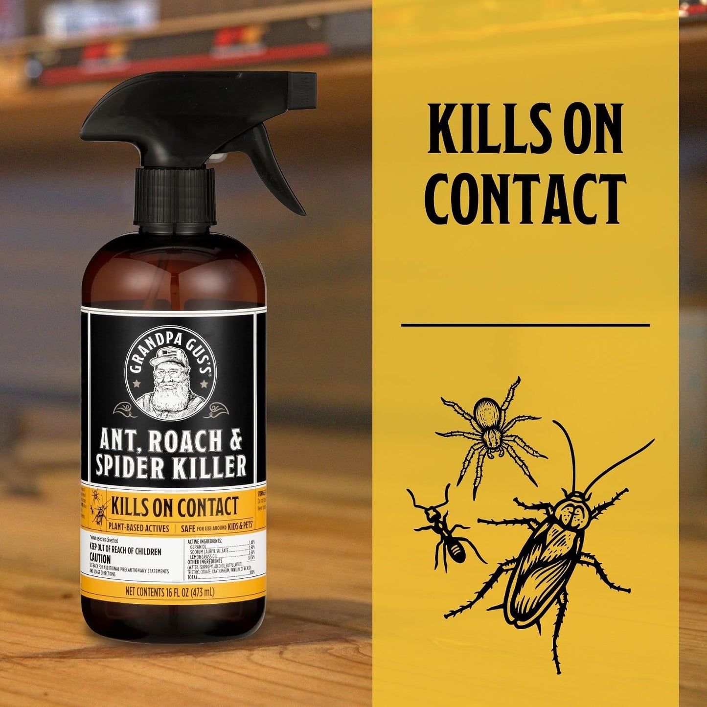 Grandpa Gus's Natural Spider and Insect Control Bundle - Non-Toxic Ant, Roach & Spider Killer Spray (16 oz) with Spider Repellent Pouches (10 Pouches), Safe Home and RV Pest Solution