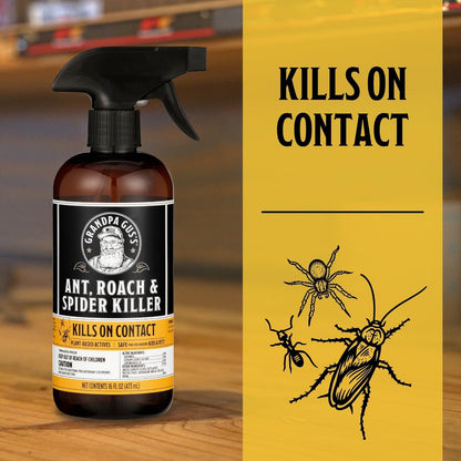 Grandpa Gus's Natural Spider and Insect Control Bundle - Non-Toxic Ant, Roach & Spider Killer Spray (16 oz) with Spider Repellent Pouches (10 Pouches), Safe Home and RV Pest Solution