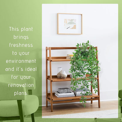 Fake Hanging Plant with Pot Small Artificial Potted Vine Plants 28.7-in Long Faux drooping Foliage Plants for Shelf Home Office Indoor Outdoor Garden Greenery Decor (Black Pot)