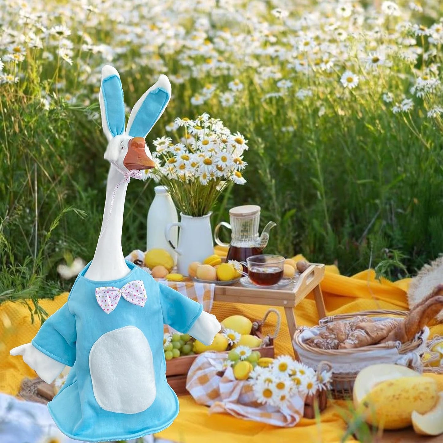 Porch Goose Outfits for 23" Plastic Porch Goose Rabbit Outfit Goose Clothes for Cement Goose for Indoor Outdoor Garden Yard Lawn Patio Art Decor(TZ)