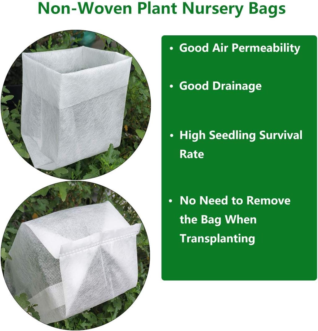 Belit 50 Pcs Non-Woven Plant Nursery Bags, Seedling Pots Container for Vegetable, Flower, Starting saplings, Plant Grow (11.6"x11.2")