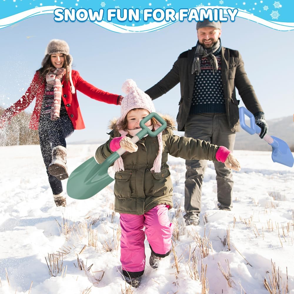 Dilabnda Kids Beach Sand Shovels, 16inch/40cm Sand Shovels for Garden, Large Beach Snow Spade Scoop for Kids Toddlers, Long Handle Plastic Wooden Shovel for Shoveling Digging Snowing (3PCS)