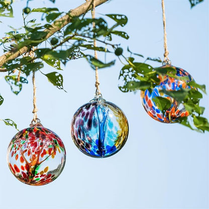 4” Tree of Life Witch Balls, Gazing Balls Hanging Friendship Balls, Hand-Blown Glass Christmas Ornament for Window Outdoor Home Decor, Garden Patio Decoration, Gifts for Women (Blue)