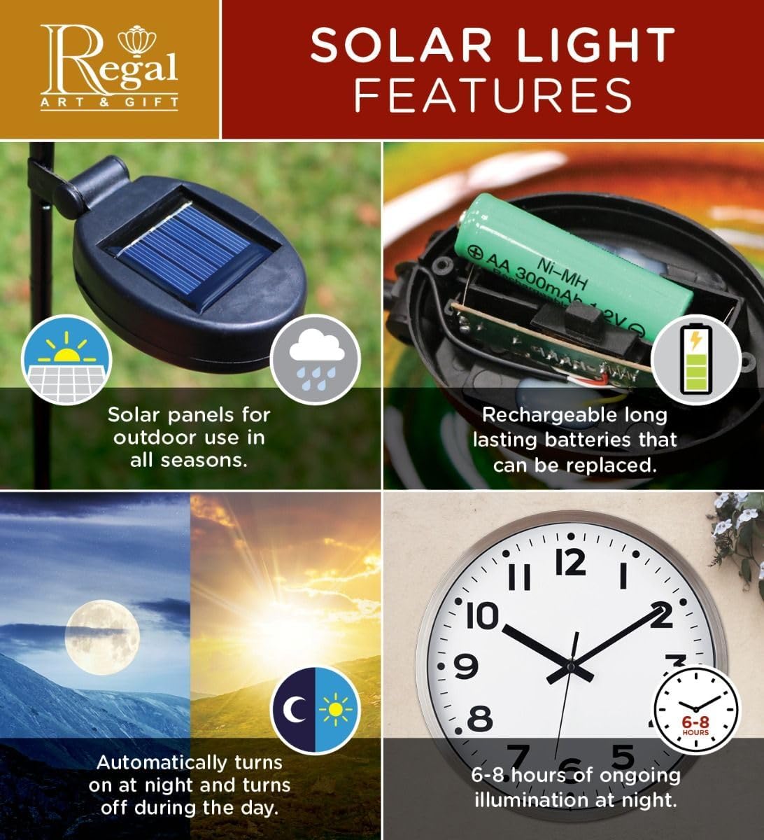 Regal Art & Gift Hot Air Balloon Solar Lantern – Hanging Solar-Powered LED Lights, Waterproof Portable Decorative Outdoor Lamp Made of Metal & Glass for Garden, Patios & Pathway – Multi Stripe(Large)