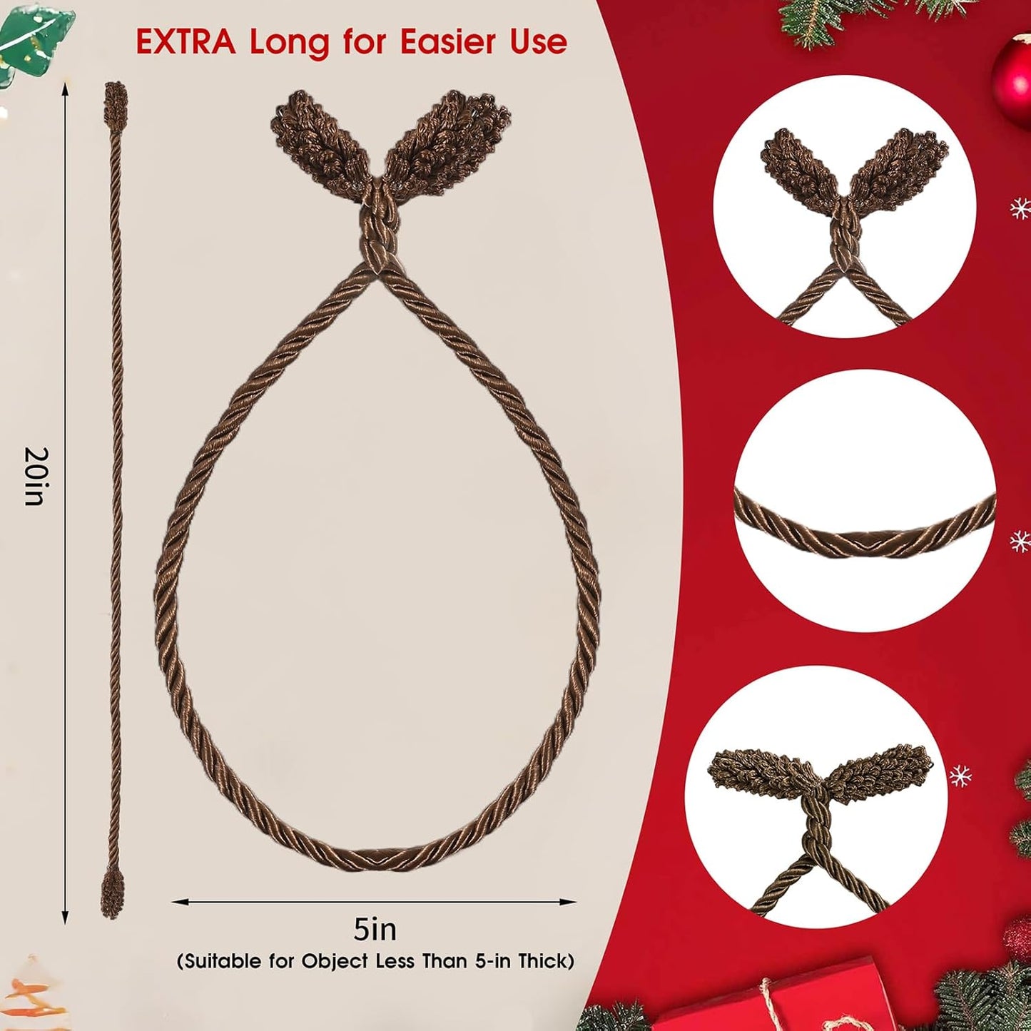 Christmas Garland Ties, 16Pcs 20in Garland Twist Ties for Banister, Reusable and Flexible Decorative Twist Tie for Home Decorations and Holiday Craft Gift Wrapping - Brown