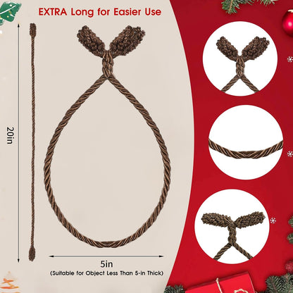 Christmas Garland Ties, 16Pcs 20in Garland Twist Ties for Banister, Reusable and Flexible Decorative Twist Tie for Home Decorations and Holiday Craft Gift Wrapping - Brown