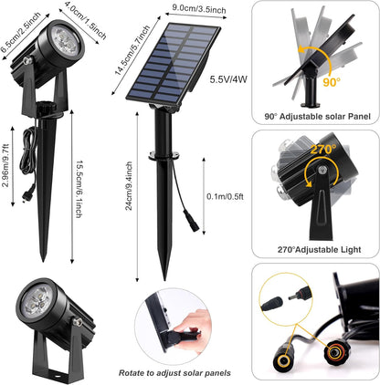 Solar Spot Lights Outdoor, 2 Pack Solar Landscape Spotlights IP65 Waterproof 9.8ft Cable, Auto On/Off Outdoor Wall Lights for Garden Yard Driveway Porch Walkway Pool (3000K Warm White)