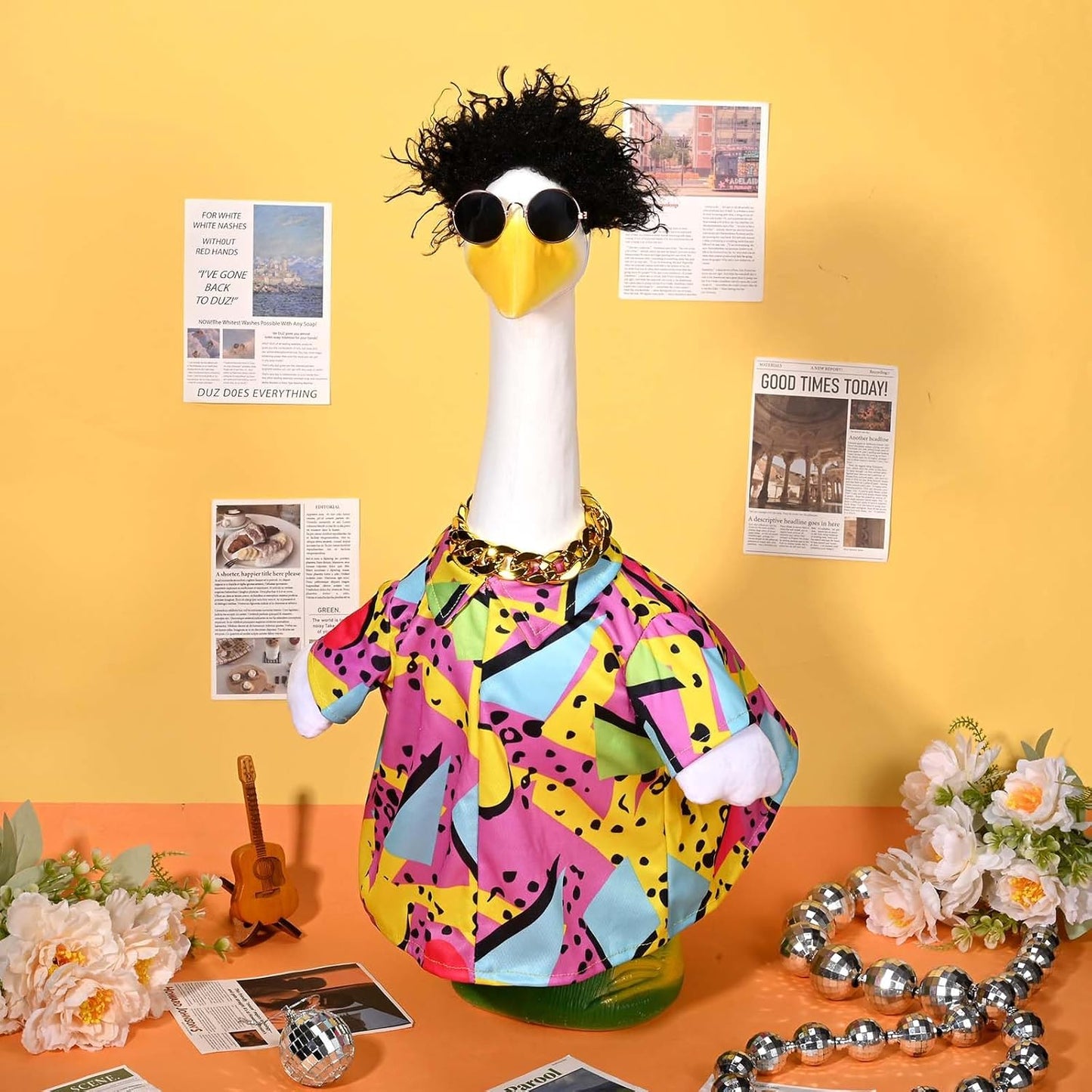 Hip Hop Porch Goose Outfits Cement Statue Concrete Goose Outdoor Patio Garden Concrete Lawn Goose Yard Decor (Singer)