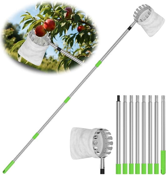 6.6 FT Fruit Picker Tool with Stainless Steel Pole & Soft Cloth Basket – Lightweight Tree Fruit Harvester for Apple, Mango, Orange, Pear, Lemon, Plum & More – Rust-Resistant, Easy Assembly