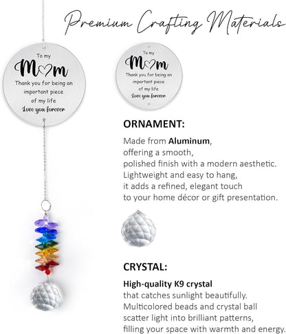 Aluminum Ornament Suncatcher - to My MOM Birthday Gift for Women - Unique Keepsake from Daughters, Granddaughters - Lovely Gifts for Mom, Grandma - Crystal Rainbow Maker