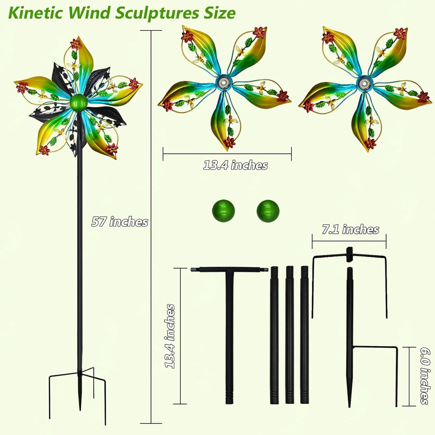 Wind Spinners Outdoor,Kinetic Wind Sculptures & Spinners, 57" Double-Side Metal Wind Spinner for Yard and Garden, Lawn Art Decorations Flower & Bee