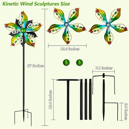 Wind Spinners Outdoor,Kinetic Wind Sculptures & Spinners, 57" Double-Side Metal Wind Spinner for Yard and Garden, Lawn Art Decorations Flower & Bee