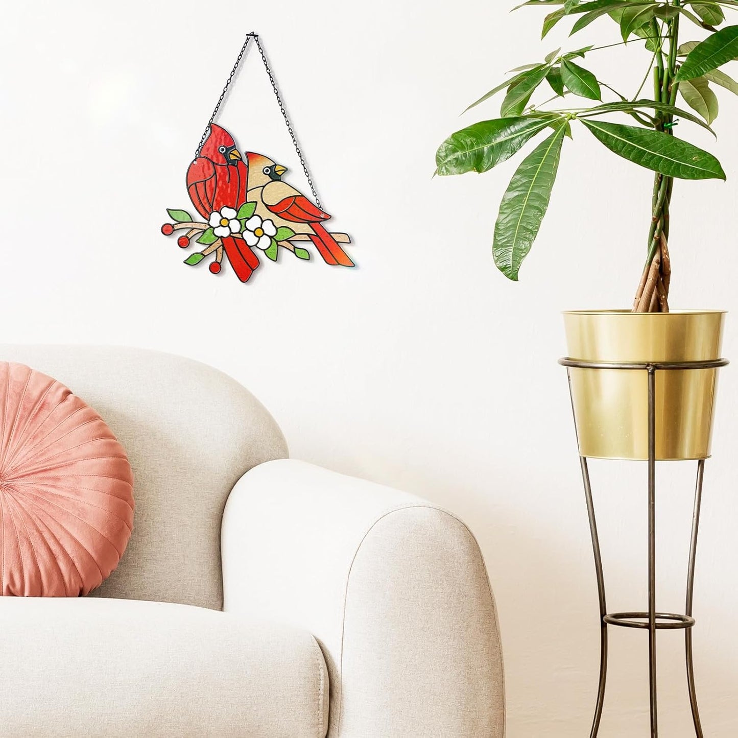 Tuitessine Cardinal Glass Suncatcher Red Bird Stained Glass Sun Catcher Cardinal Glass Wall Window Hanging Ornament Hand-Painted Glass Panel Decor Christmas for Mom Grandma Birds Lover 7.9×7.6”