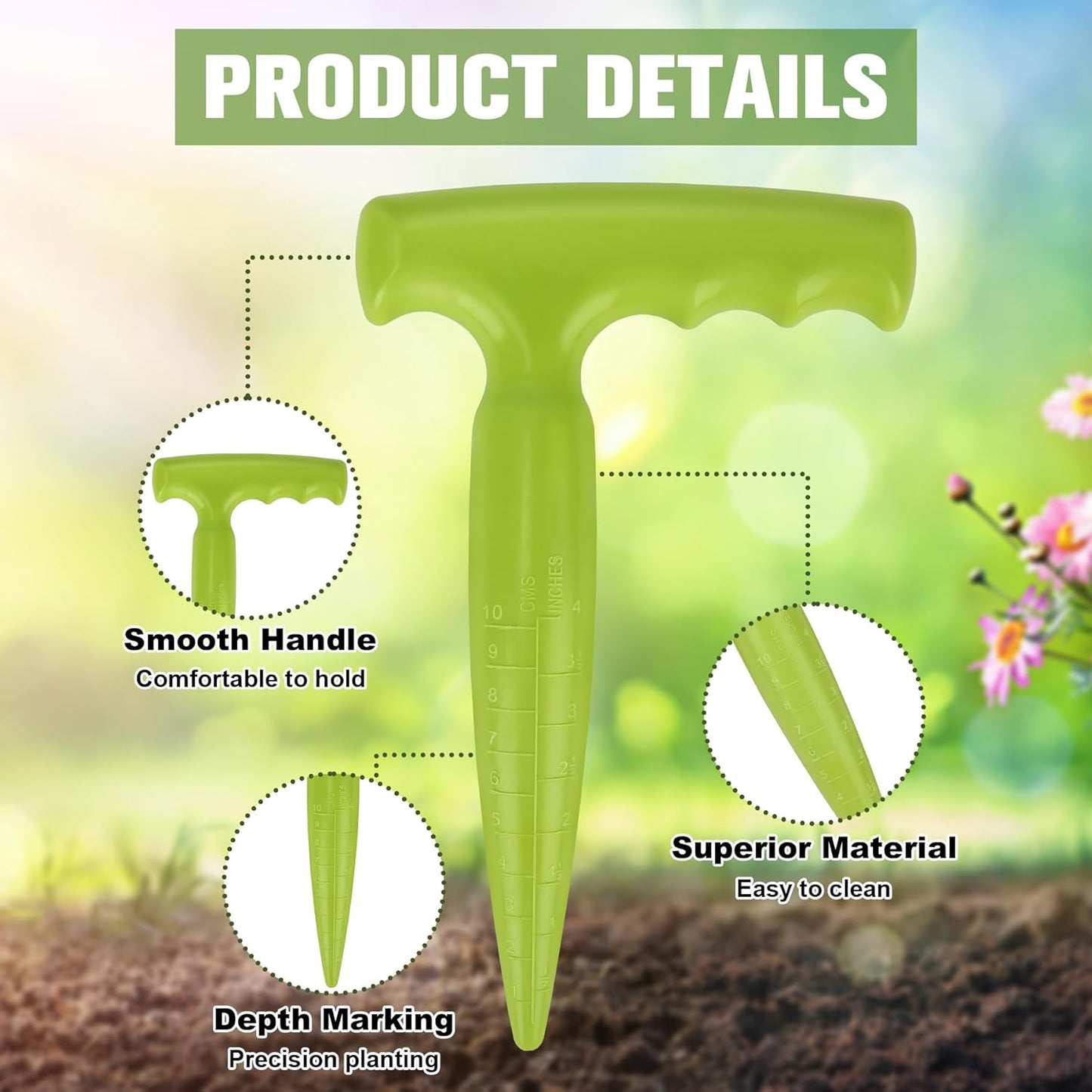 Seed Planter Tool, 6.9" Dibber Garden Tool, Plastic Seed Dibbler for Planting, Bulb Digger Garden Planter with Handle for Sowing Seeds, Planting, Bulbs, Digging (Light Green)