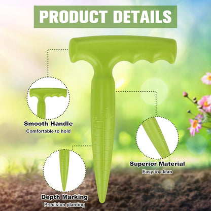 Seed Planter Tool, 6.9" Dibber Garden Tool, Plastic Seed Dibbler for Planting, Bulb Digger Garden Planter with Handle for Sowing Seeds, Planting, Bulbs, Digging (Light Green)
