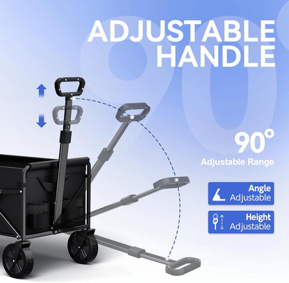 Collapsible Foldable Wagon, Folding Wagon with Wheel Heavy Duty with 180lbs Weight Capacity Lightweight Utility Camping Cart for Groceries Garden Beach Sports Fishing (Black)