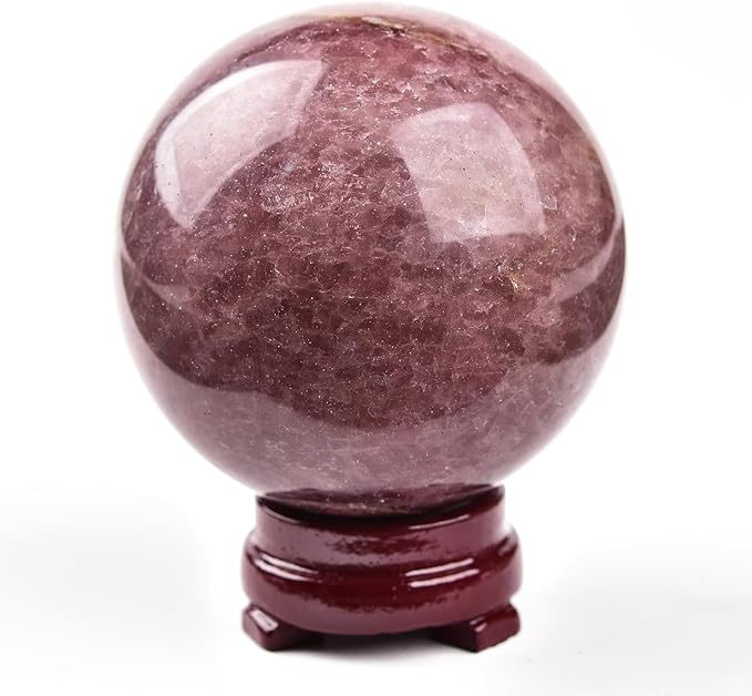 JIC Gem Large Red Healing Crystal Ball Red Strawberry Crystal Sphere with Stand Crystal Decorative Ball Home Decoration (110-120mm)