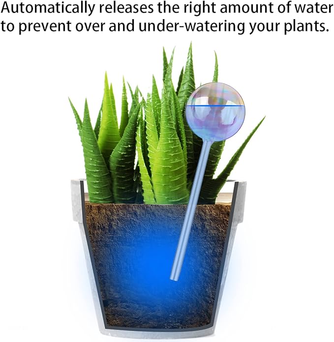 [6 PCS] Light Iridescent Rainbow Gradient Color Clear Glass Self-Watering System Spikes, Automatic Plant Waterer Bulbs
