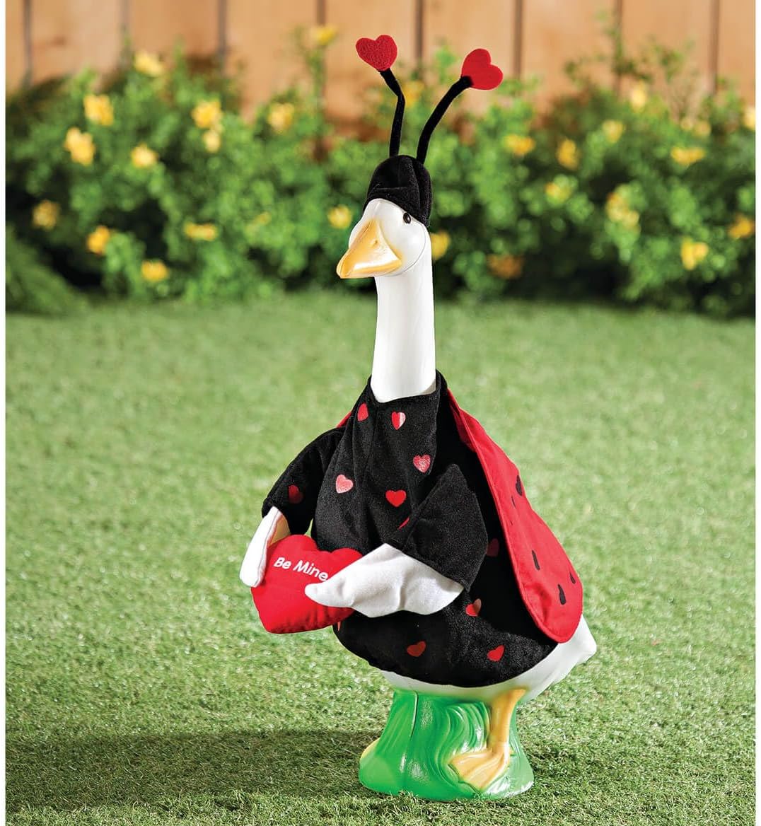 Fox Valley Traders Gaggleville Love Bug Goose Outfit, Fits Large 23" H Statue, Valentine Ladybug Costume for Lawn Décor, Polyester