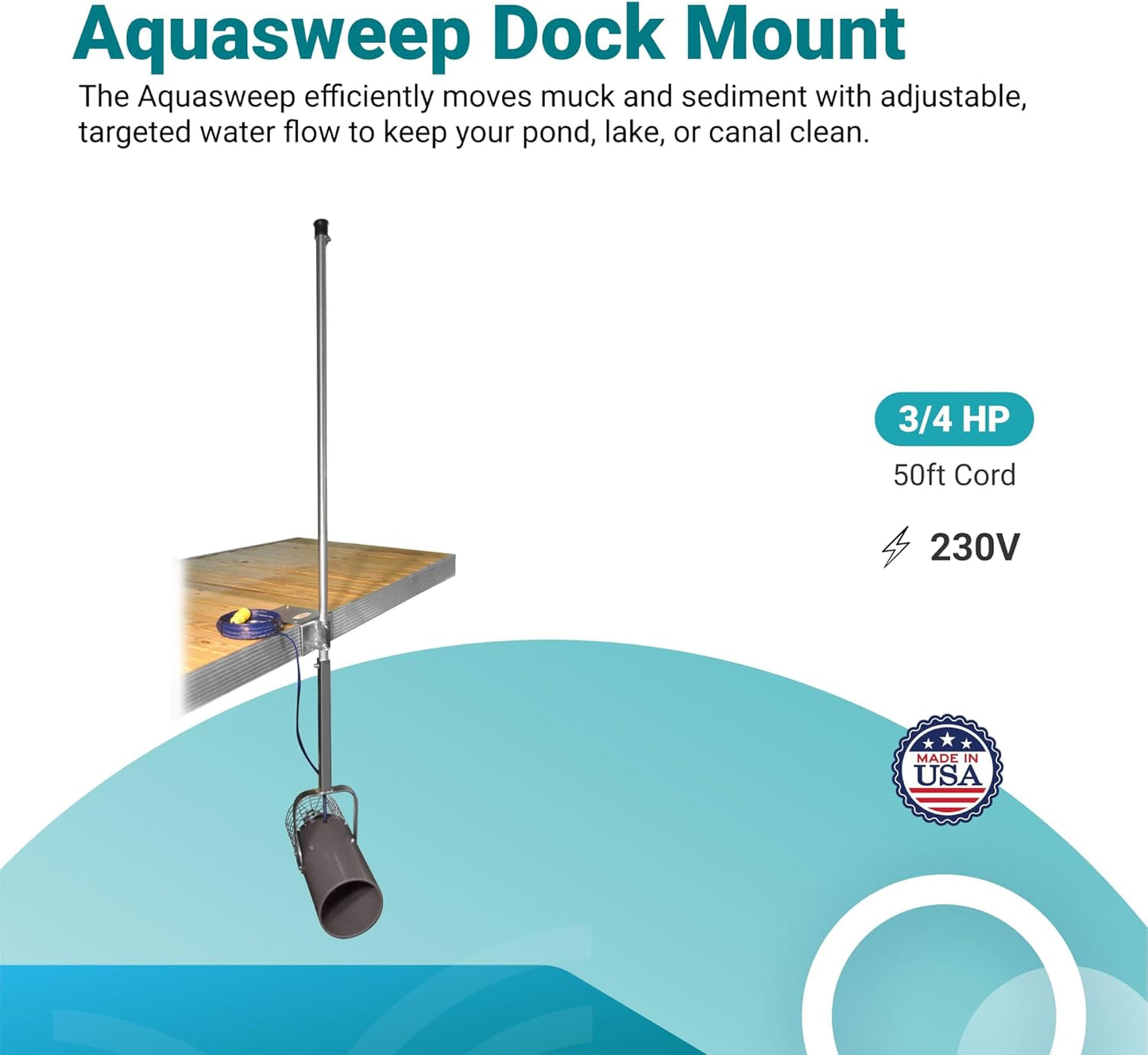 Scott Aerator 3/4 Horse Power 230V Muck Blaster - 50ft Cord | 3/4 Horse Power Aquasweep w/Dock Mount | Water Circulator | Water Agitator | Water Mover | Muck Blower