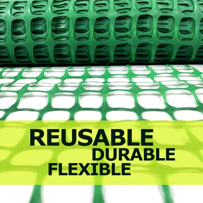 Ashman Plastic Mesh Fence, Construction Barrier Netting, Green, 4'x100' Feet, 1 Roll, Garden Fencing, Fences Wrap, Above Ground, for Snow, Poultry, Chicken, Deer, Patio, Garden Netting, Green 100FT