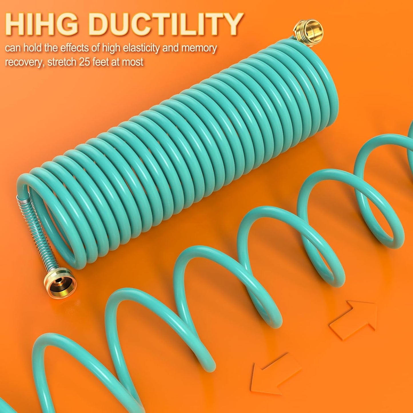 GASHER 25FT PU Recoil Garden Water Hose with 3/4"Inch Brass Fittings Retractable, Swivel Female for Boating, Pool & Spa, RV, Home and Garden（Blue)
