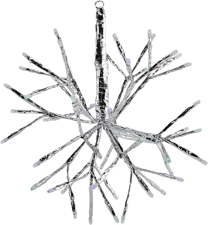 Alpine Corporation 10"H Indoor Christmas Snowflake Ornament with Multi-Colored LED Lights, Silver , Christmas Decoration