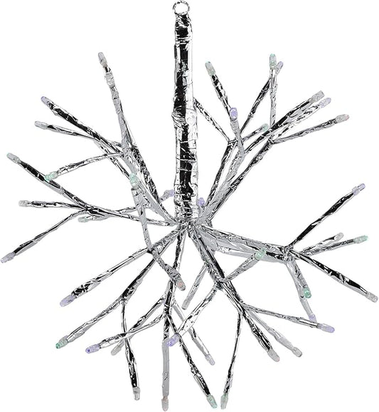 Alpine Corporation 10"H Indoor Christmas Snowflake Ornament with Multi-Colored LED Lights, Silver , Christmas Decoration