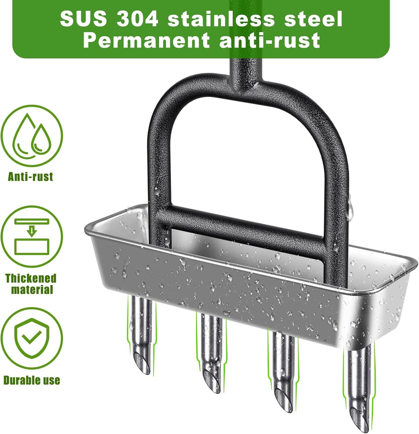Lawn Coring Aerator Tool, Stainless Steel 4-Core Manual Plug Aerator for Yard & Lawn Aeration, Durable Aeration Tool with Soft Rubber Grip for Compacted Soil & Grass Care